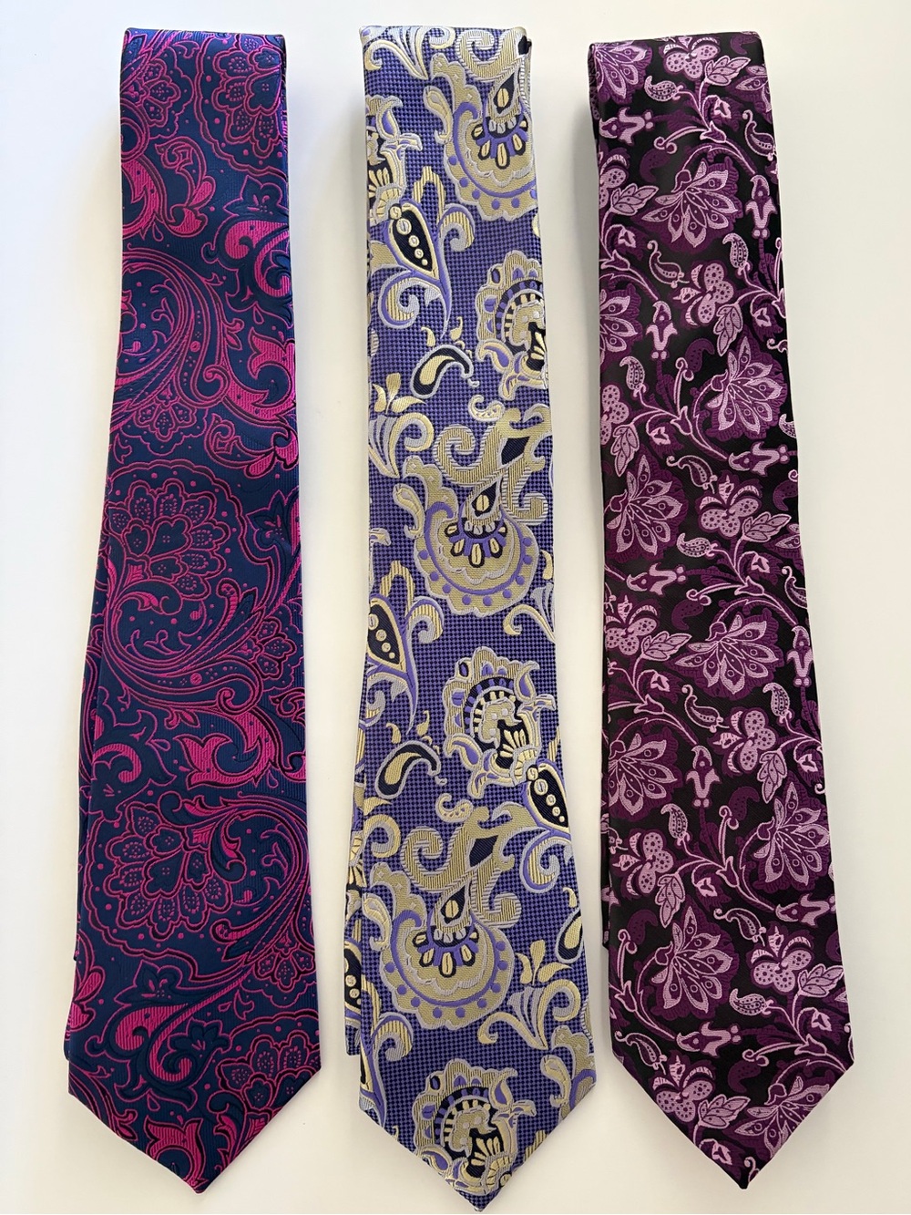 Lot of 3 Men's Ties 100% Silk Purple Paisley